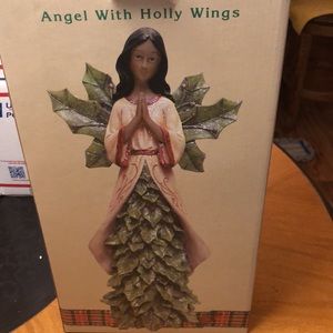 NIB - Cracker Barrel Angel With Holly Wings 15”x7”